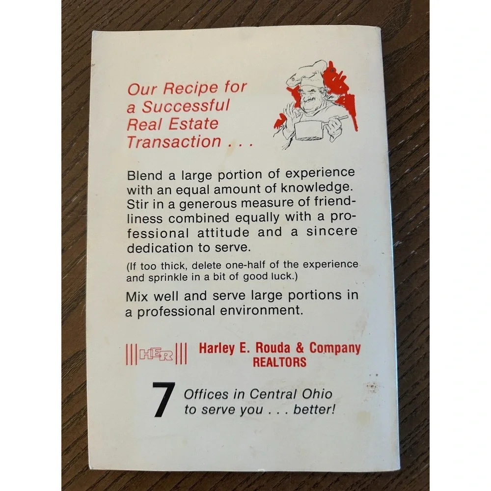 Vintage HER Realtors Haley E. Rouda & Company Cookbook Recipe Book